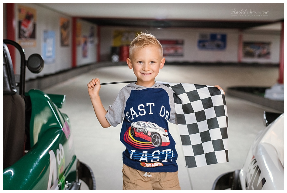 Five year old portrait at race track with Rachel Mummert Photography
